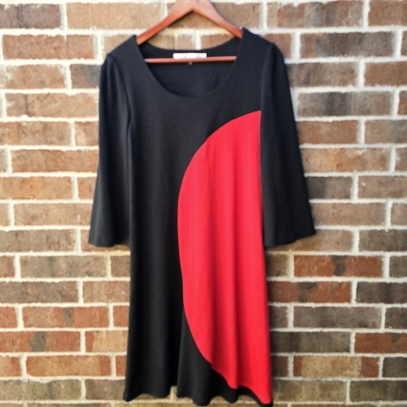 Diane Von Furstenberg Black and Red Long Sleeve Dress - Picture 2 of 10
